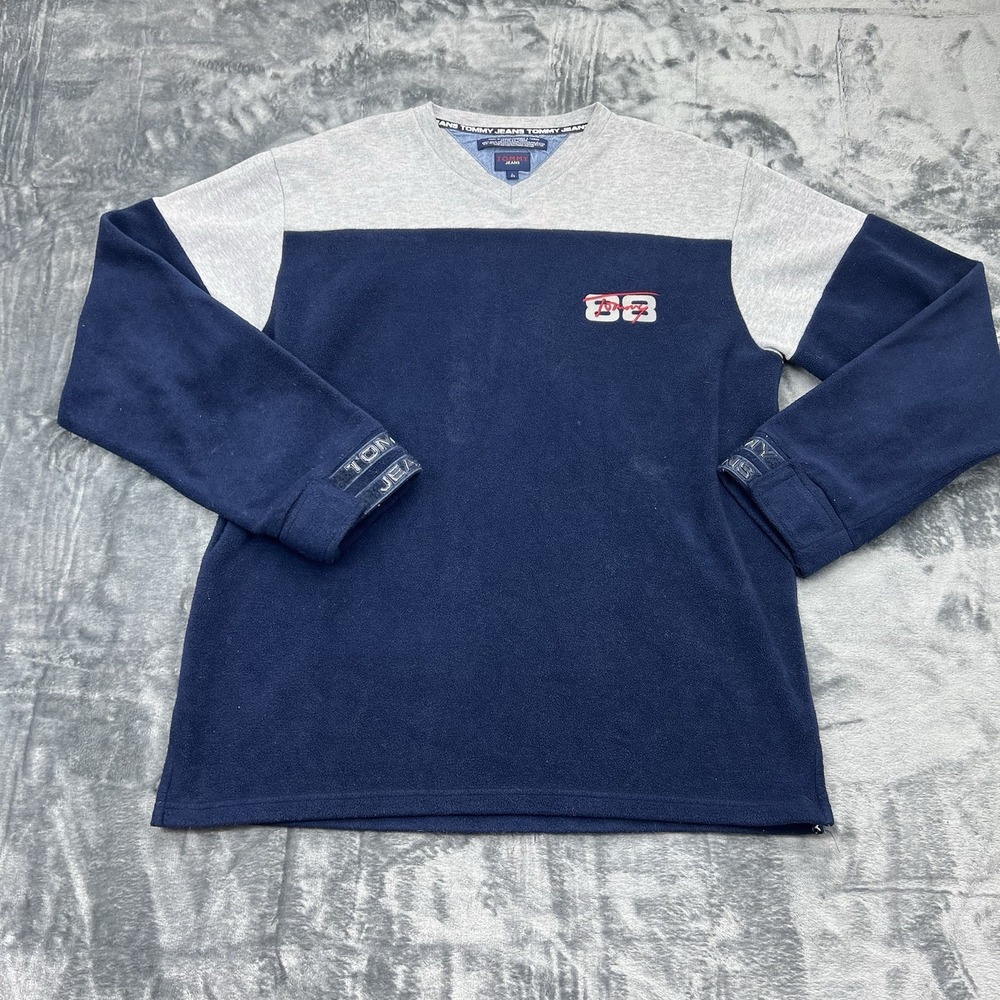 VTG Tommy Hilfiger V Neck 88 hook Cuffs Tommy Jeans Men's L‎ Sweatshirt 90s Y2K